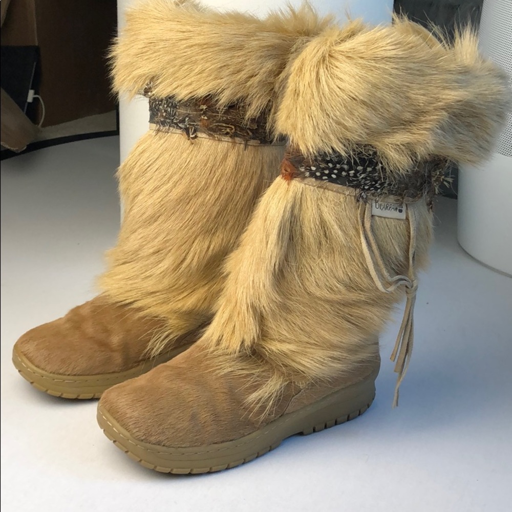 Bearpaw Kola Goat Hair Boots Brown Calf Sheep Skin Wool Fur